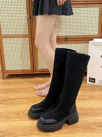 不过膝长靴女2023新款秋季小个子粗腿显瘦弹力靴粗跟防掉筒瘦瘦靴商品大图