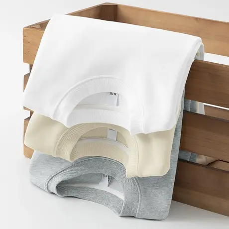 350g重磅卫衣男士长袖t恤摇粒绒加绒加厚纯色白色圆领无帽上衣服图片