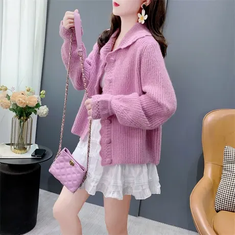 韩系甜美减龄针织开衫女秋季2024新款软糯设计感钩花毛衣外套上衣图片