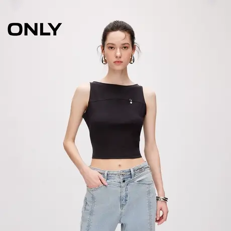 ONLY2024夏季新款美式复古船领纯色修身显瘦短款吊带无袖T恤女商品大图