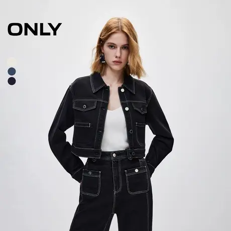 【ONLY奥莱】秋季时尚设计酷感翻领短款牛仔外套女商品大图
