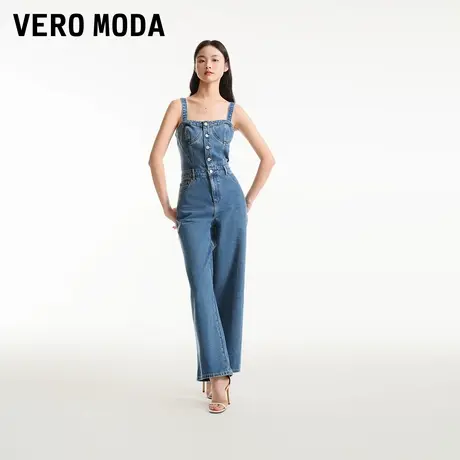 Vero Moda奥莱背带牛仔裤女夏季新商场同款阔腿吊带休闲街头裤子图片