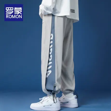 罗蒙抽绳束脚裤子男士秋季2025新款潮牌宽松工装裤大码休闲裤男图片
