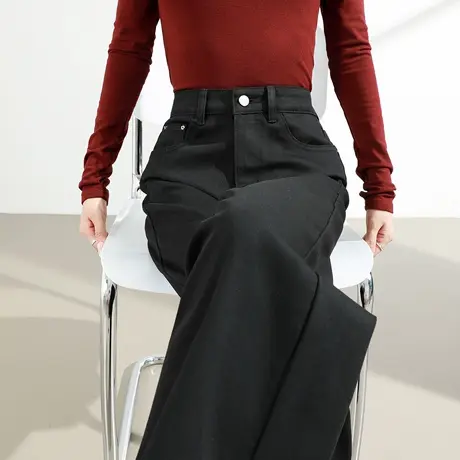 窄版阔腿牛仔裤女2024年春秋新款高腰宽松垂感显瘦黑色直筒拖地裤商品大图