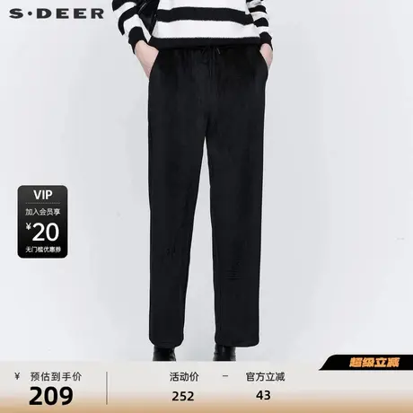 sdeer圣迪奥女装松紧高腰插袋灯芯绒直筒长裤S24460801图片