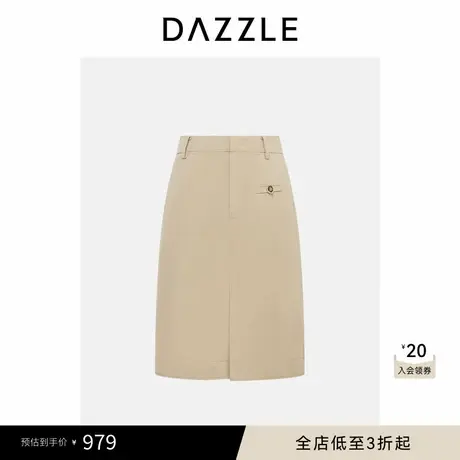 DAZZLE 地素奥莱裙2025年春季土黄色棉混纺纯色半裙图片