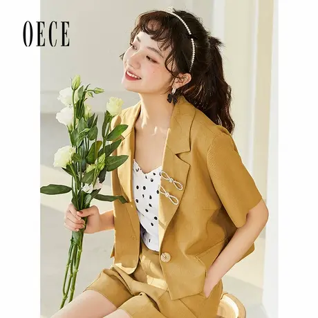 Oece短袖西装小外套春秋夏装新款女蝴蝶结设计感西服春短商品大图