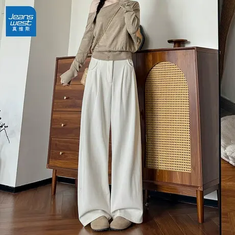 GL真维斯灯芯绒休闲裤女款2025冬季新款韩系显瘦西装裤百搭阔腿裤商品大图