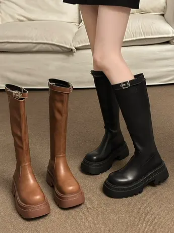 靴子女2023新款秋冬厚底高筒瘦瘦靴小个子复古显瘦不过膝骑士长靴商品大图