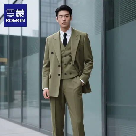 罗蒙男士西服套装2025秋季新款结婚订婚时尚双排扣商务休闲西装NX商品大图