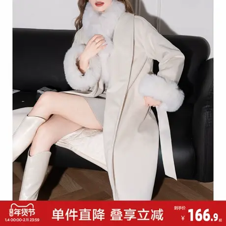 唐狮2026秋冬季女士大衣宽松长款毛领氛围感大衣慵懒风高级感翻领图片