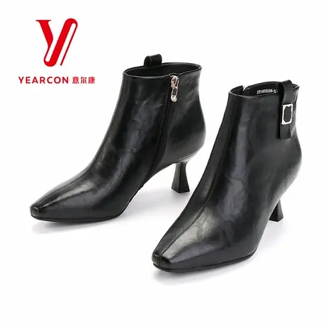 意尔康女靴2025新款秋季真皮短靴女高跟靴子细跟时装靴通勤短筒靴图片