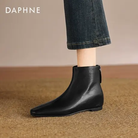 达芙妮法式小短靴女2025新款秋冬复古内增高及踝靴切尔西坡跟靴子商品大图