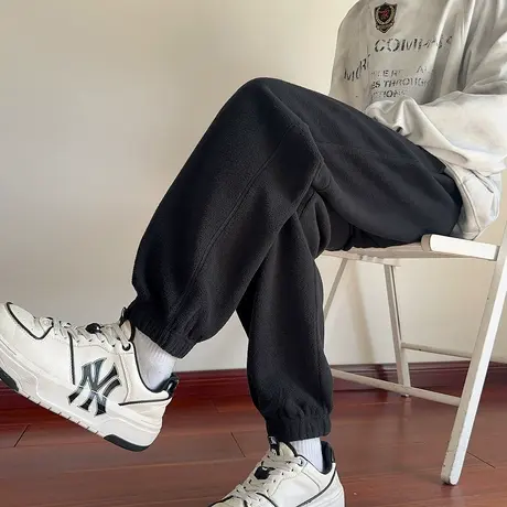唐狮秋冬季休闲长裤男卫裤保暖束脚运动裤男裤百搭时尚黑色TUTA图片