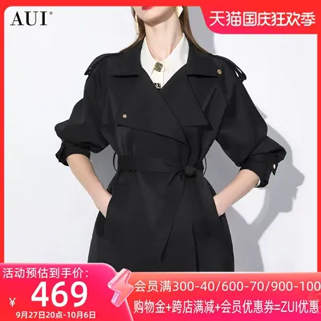 AUI黑色御姐气质短款风衣外套女2023秋冬新款欧洲站高端修身大衣图片