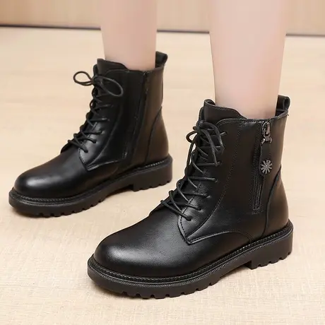 妈妈鞋冬季中老年棉鞋加绒防滑短靴老人女鞋保暖皮鞋中年高帮冬鞋图片