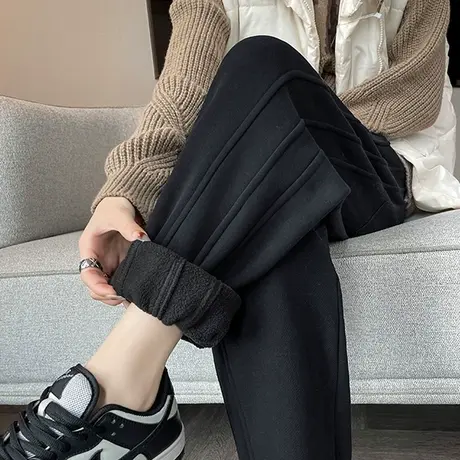 加绒运动裤女2023秋冬新款高腰显瘦加厚束脚卫裤休闲哈伦老爹裤子图片