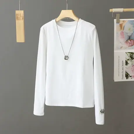 百搭白色长袖t恤女士春秋冬季外穿内搭圆领打底衫修身显瘦上衣ins商品大图