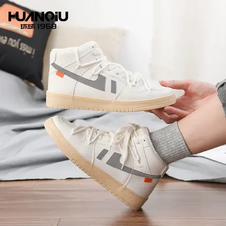 环球高帮加绒板鞋女鞋子秋冬网红ins拼色保暖棉鞋休闲鞋小白鞋女商品大图