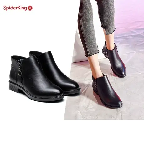 蜘蛛王清仓春季秋冬女靴平底黑色真皮侧拉链透气时尚百搭靴子潮商品大图