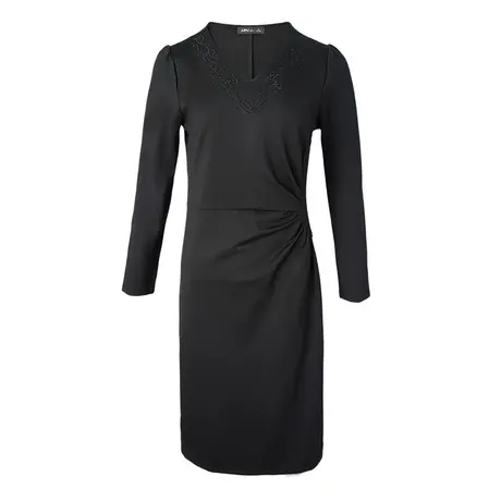 爱朴大码女装胖mm2023秋冬新款时髦显瘦V领烫钻设计休闲感连衣裙商品大图