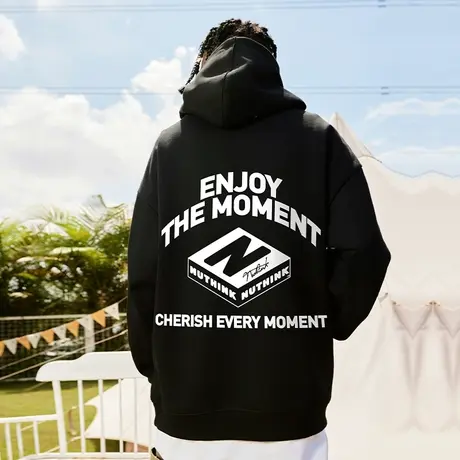 Nuthink美式字母连帽直喷卫衣男420g重磅加绒加厚潮流冬款帽衫潮商品大图