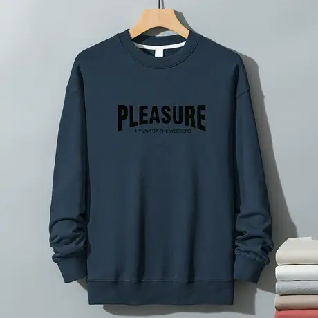 350g重磅卫衣男秋冬款摇粒绒加厚圆领打底衫字母印花无帽长袖t恤商品大图