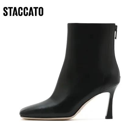 思加图新款奶油鞋气质方头细高跟靴子女皮短靴9VP19DD2B图片