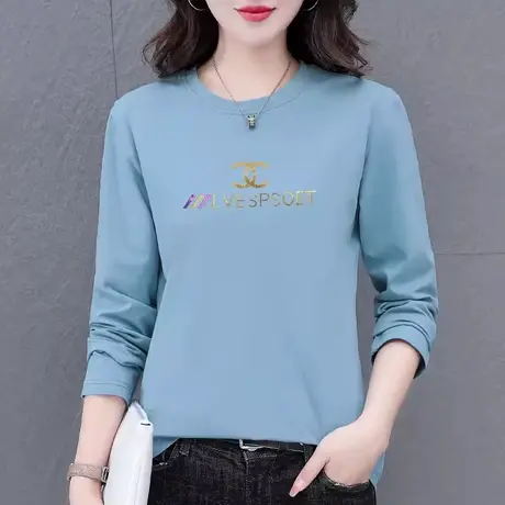 恋上17号纯棉t恤女长袖春秋薄款2023新款时尚洋气妈妈打底衫休闲图片