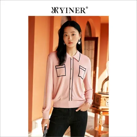YINER音儿女装春季时尚撞色娃娃领针织衫商品大图