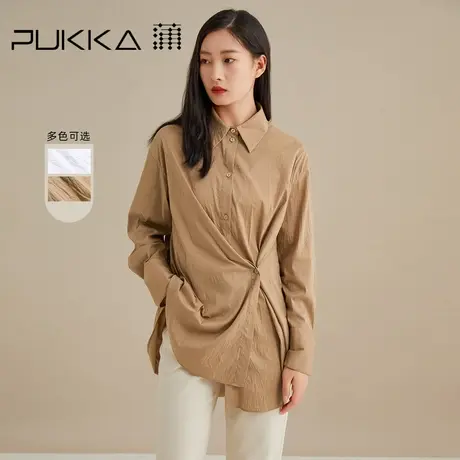 蒲PUKKA 设计感小众衬衫女春秋装宽松双色肌理棉衬衣商场同款图片
