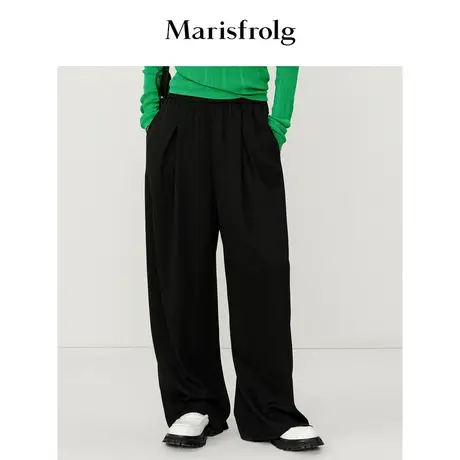 【抗皱垂感面料】玛丝菲尔春季新款黑色高腰直筒阔腿休闲裤女图片