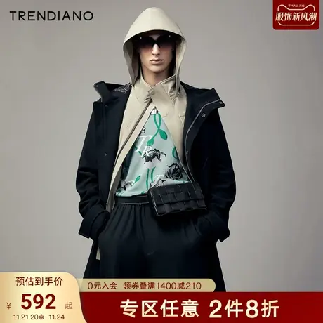 TRENDIANO官方潮牌秋冬男装时尚简约百搭夹克连帽拉链中长款外套商品大图