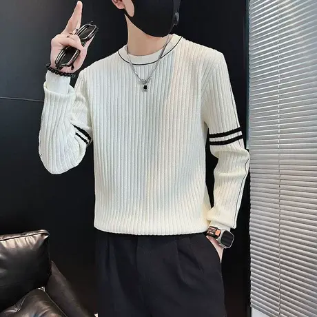 秋冬季男士毛衣潮牌小众内搭毛线衣发型师痞帅新款撞色条纹针织衫商品大图