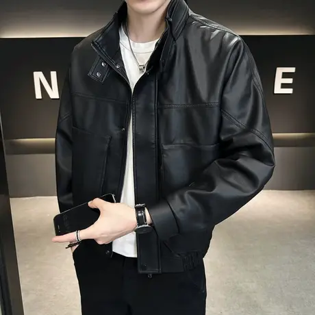 重磅美式微阔皮衣夹克秋季新款高街机车皮衣外套痞帅高级感上衣潮图片