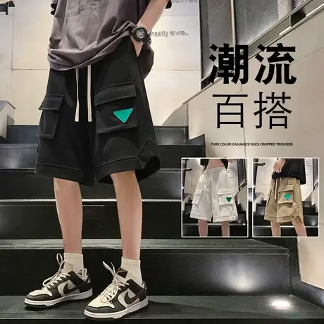 潮流日系工装短裤男夏季薄款高街ins潮牌宽松运动黑色休闲五分裤5商品大图