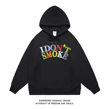 黑色连帽设计感潮流字母印花宽松卫衣男2023秋冬宽松美式休闲上衣商品大图