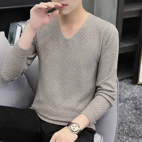 男士V领毛衣2023春秋薄款韩版修身潮流针织打底衫鸡心领外穿线衣图片