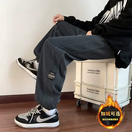 裤子男士春秋款潮牌灯芯绒束脚休闲长裤宽松冬季加厚加绒运动卫裤商品大图