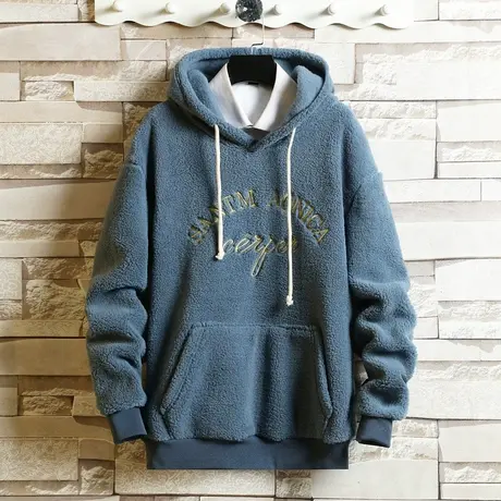 春秋季港风羊毛绒连帽套头卫衣男士潮流宽松学生加厚男女潮流外套商品大图