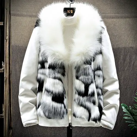 冬季连帽加绒加厚仿貂绒外套韩版潮流修身男士社会小伙皮毛一体男商品大图