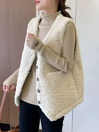 百搭时尚羊羔毛绒马甲女秋冬新款小香风外穿坎肩皮毛一体背心外套商品大图