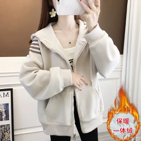 2024年秋冬季加绒加厚女士卫衣开衫外套新款爆款宽松女装连帽上衣商品大图