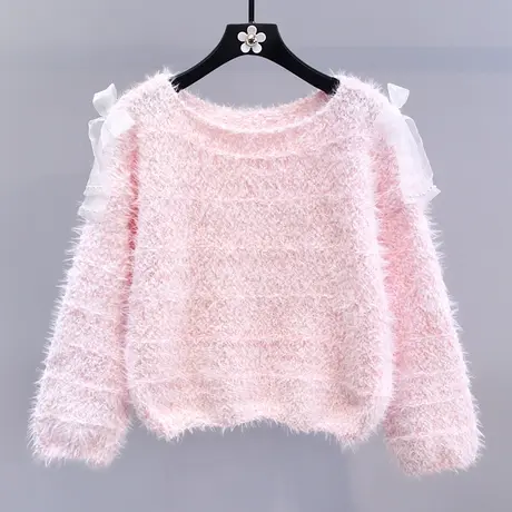 日系甜美粉色毛衣女秋冬2023新款宽松慵懒风高级感洋气针织衫上衣图片