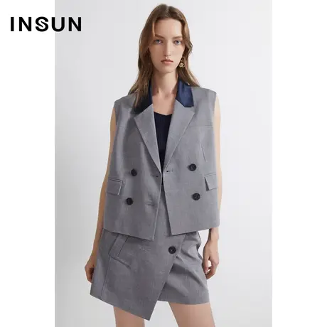 INSUN恩裳夏季双排扣短款西装马甲图片