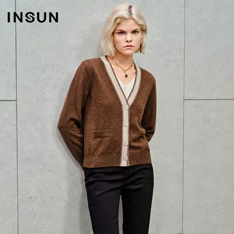 INSUN恩裳专选秋牦牛绒羊毛混纺V领针织衫商品大图