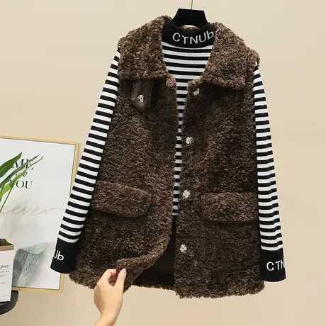 羊羔毛马夹女短款春秋新款皮毛一体背心坎肩时尚外穿毛毛马甲外套商品大图