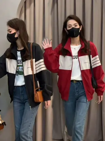 欧货立领拼色冲锋衣棒球服外套女春秋新款拉链开衫休闲夹克上衣潮商品大图