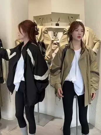 拼色立领冲锋衣外套女23秋季设计感宽松休闲下摆抽绳夹克上衣风衣商品大图