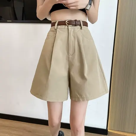 高腰西装五分裤女复古休闲中裤2023夏季薄款简约宽松阔腿a字短裤商品大图